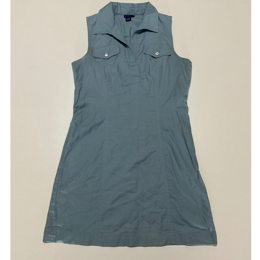 J.Crew Womens Sleeveless Safari Shift Dress Dusty Blue Size 6P Cotton